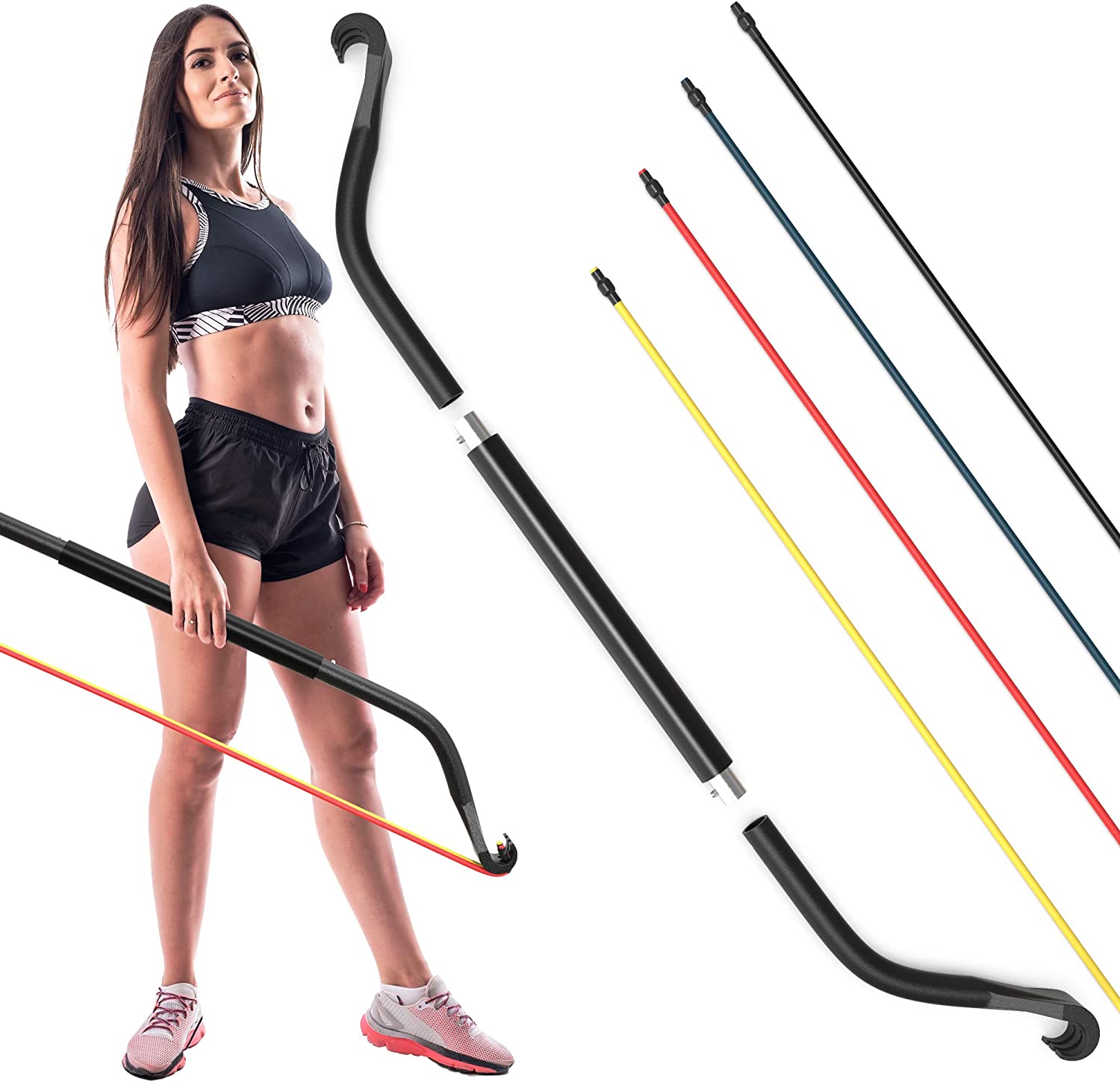 Gorilla Bow Travel Home Workout Pilates Resistance Bands & Exercise Bow, Black